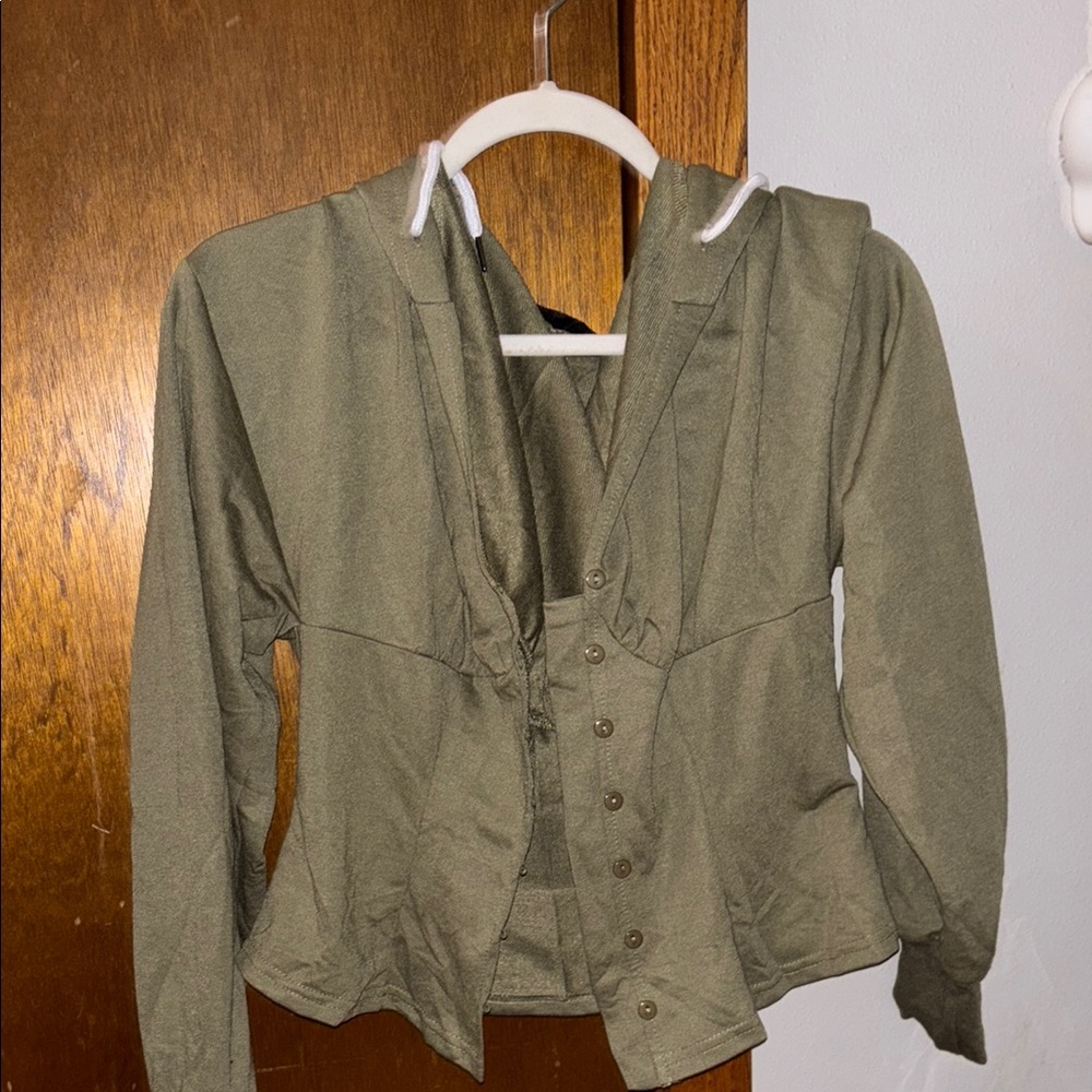 SHEIN Green Utility Jacket Lightweight Hooded Design